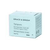 Tampons en coton bio sans applicateur, Super Plus, 15 pièces, Grace and Green