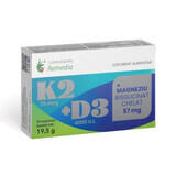 Chélate de K2+D3+Bisglycinate de magnésium, 57 mg, 30 comprimés, Remedia