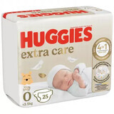 Couches Extra Care, No. 0, <3.5 kg, 25 pièces, Huggies