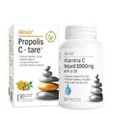 Propoli C Tara 100% Naturale 30 compresse + Vitamina C 1000 mg Retard con Zn e D3 30 compresse, Alevia