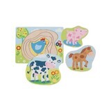 Puzzle in legno a strati Animali della fattoria, +2 anni, Goki