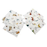 Mouchoir en coton, 25 x 25 cm, Dino et Grizzly, 6 pcs, Baltique