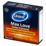 Unimil Max Love, préservatifs avec gel retardant le moment de l&#39;éjaculation, 3 pièces