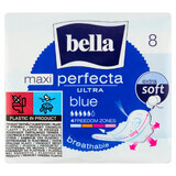 Bella Perfecta Ultra, Serviettes hygiéniques Extra Douces avec ailes, Maxi Bleu, 8 pièces