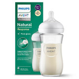 Avent Natural Response, biberon en verre avec tétine réactive, débit 3, SCY933/01, après 1 mois, 240 ml 