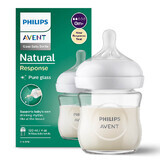 Avent Natural Response, biberon en verre avec tétine réactive, débit 2, SCY930/01, dès la naissance, 120ml 