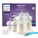 Avent Natural Response, set de 4 biberons réactifs + brosse de nettoyage + sucette ultra douce, SCD838/11