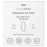 Your KAYA, serviettes hygiéniques en coton biologique, avec ailettes, pour la nuit, 10 pièces