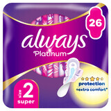 Always Platinum, serviettes hygiéniques avec ailettes, taille 2, Super, 26 pièces