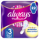 Always Platinum, toallas sanitarias con alas, talla 3, Día y Noche, 22 unidades