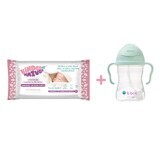 Set Kinder by Nature, lingettes humides, 56 pièces + B.Box, biberon avec paille, Gelato Pistacho, 240 ml