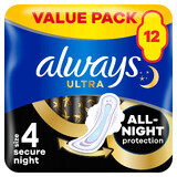 Always Ultra, serviettes hygiéniques de nuit avec ailettes, Secure Night, 12 pièces