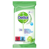 Dettol, lingettes antibactériennes et anti-levures pour le nettoyage et la désinfection des surfaces, citron vert et menthe, 36 pièces