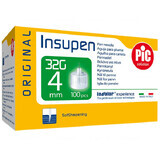 Pic Solution Insupen, aiguilles pour stylo à insuline, 32G (0.23 mm) x 4 mm, 100 pièces