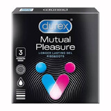 Durex Mutual Pleasure, préservatifs avec lubrifiant améliorant les rapports sexuels, nervurés avec passepoil, 3 pièces