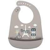 Canpol Babies, bavoir en silicone avec poche, Bonjour Paris, beige, à partir de 4 mois, 1 pièce