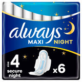 Always Secure Night Hygienic Towels with wings, size 4, Maxi, 6 pieces