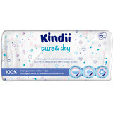 Kindii Pure&amp;Dry, lingettes sèches pour bébés et enfants, biodégradables, 50 pièces