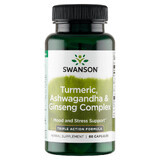 Swanson Turmeric, Ashwagandha &amp; Ginseng Complex, curcuma, ashwagandha et gingembre, 60 gélules