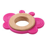 BabyOno, anneau de dentition en bois et silicone, papillon, rose