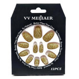 Lot de 12 faux ongles pailletés, VV Meijiaer, or