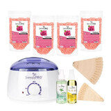 Kit d'épilation professionnel, SensoPro Milano, Rosa, chauffage, 4 paquets de cire, 2 huiles d'épilation, spatule