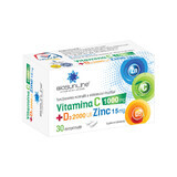 Vitamine C 1000 mg + D3 2000 IU + Zinc 15 mg, 30 comprimés, Helcor