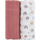 Petite&Mars Couverture en mousseline de bambou Misty Rose Rainbow 2en1, 120 x 120 cm 2 pièces