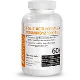 Acide folique 800 mcg et vitamine B12 1000mcg, 60 gélules, Bronson