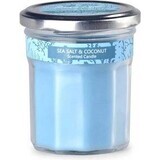 Emocio Bouteille bleue avec couvercle en étain Bougie parfumée au sel de mer et à la noix de coco 1×1 pc, taille 69 x 85 mm