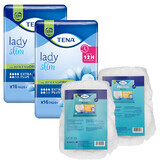 Tena Lady Slim set, serviettes hygiéniques spécialisées, Extra Plus, 2 x 16 pcs + ProSkin Pants Culotte normale absorbante, taille M et L, 2 échantillons