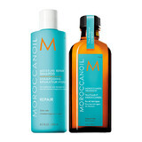 Shampooing réparateur + huile de traitement originale, 250 ml + 100 ml, Moroccanoil