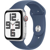 Apple Watch SE (2024) Cellular 40mm, silbernes Aluminium mit Denim Sport Armband M/L