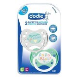 Lot de 2 sucettes anatomiques, maman et papa, 0-6 mois, Dodie