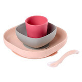 Set de table quatre pièces, silicone, rose, Beaba