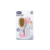 Set de brosses et peignes naturels, rose, Chicco