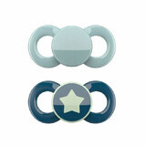 Lot de 2 sucettes en silicone sans anneau Jour et Nuit, +6 mois, Bleu, Dentistar