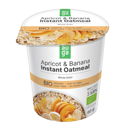 Porridge Bio di avena integrale con albicocche e banane, 60 g, Auga