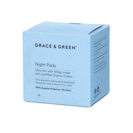 Serviettes de nuit en coton biologique avec ailettes, 10 pièces, Grace and Green