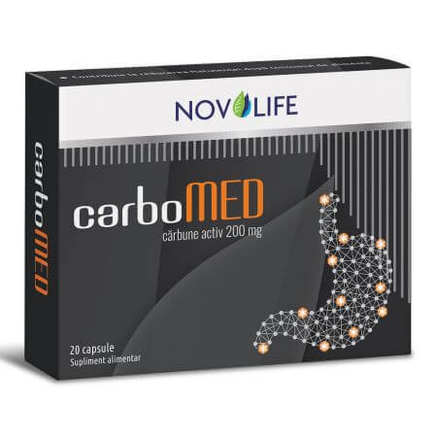 CarboMED charbon actif, 200 mg, 20 gélules, Novolife