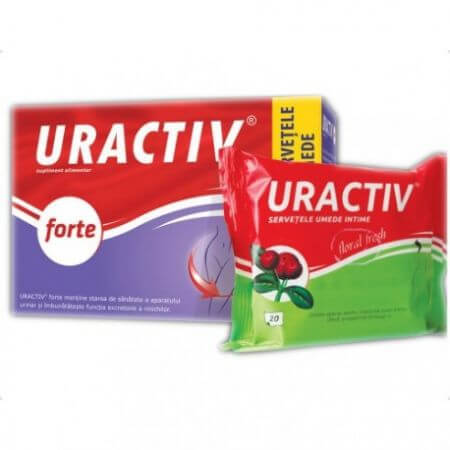 Emballage Uractiv, 10 gélules + lingettes intimes, 20 pièces, Uractiv