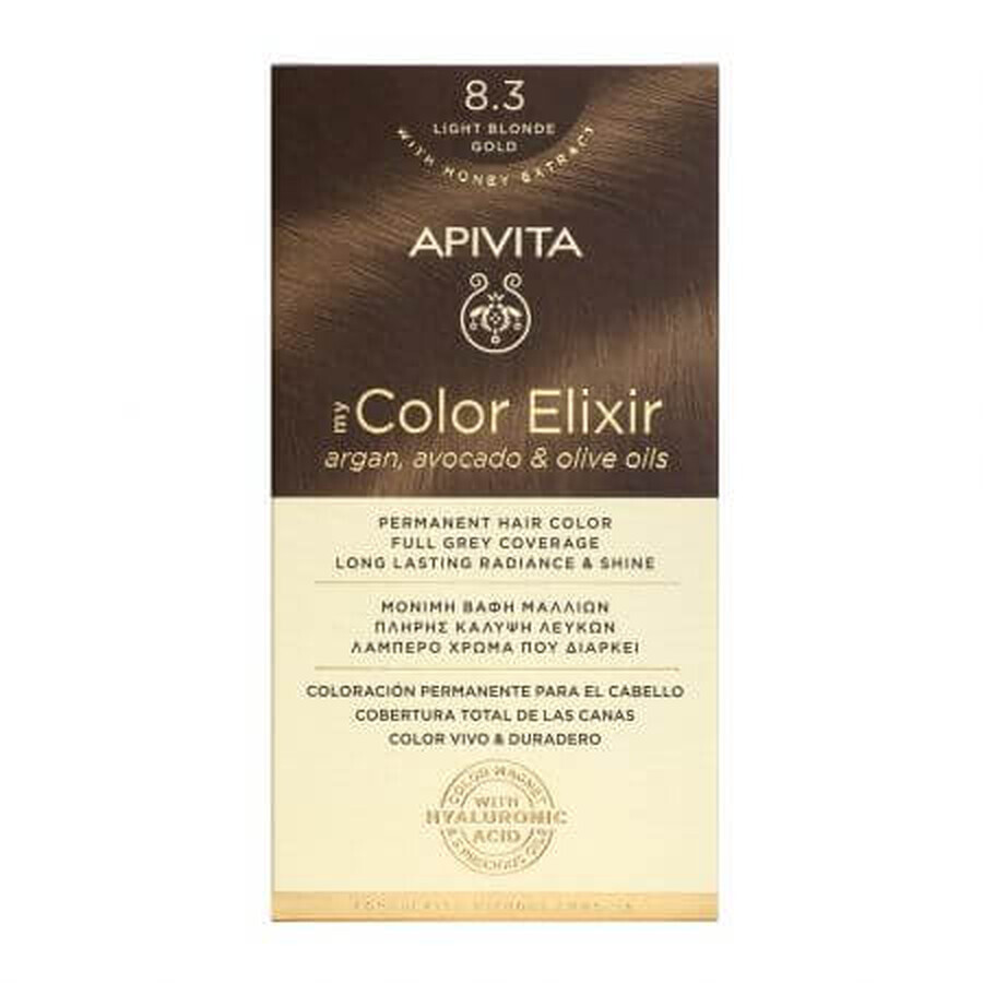 Tintura per capelli My Color Elixir, Biondo Chiaro Oro N8.3, 155 ml, Apivita