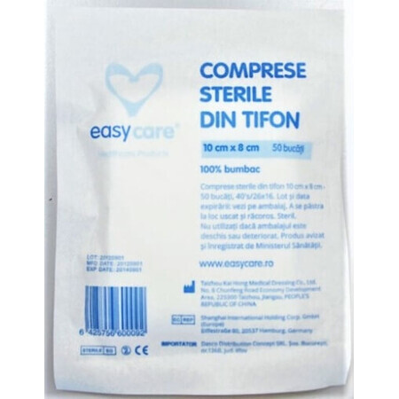 Easycare Compresses de gaze stériles 100% coton 22gr/Mp 10/8cm/50 Str 1plic