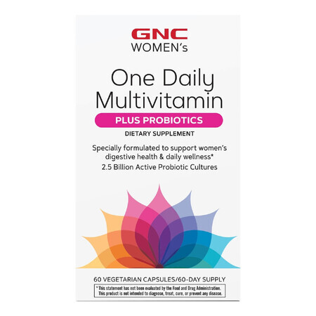Gnc Women's One Daily Multivitamin Plus Probiotics, complesso multivitaminico da donna con probiotici Lab4, 60 Cps