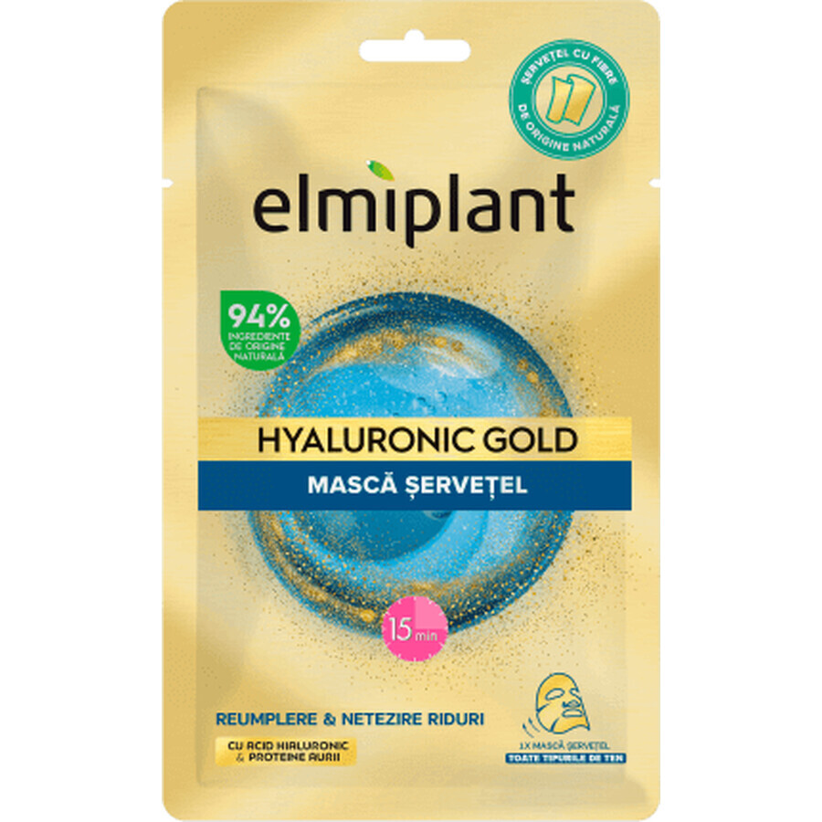 Elmiplant Gesichtsmasken-Tuch mit Hyaluronsäure und Goldproteinen, 1 Stück