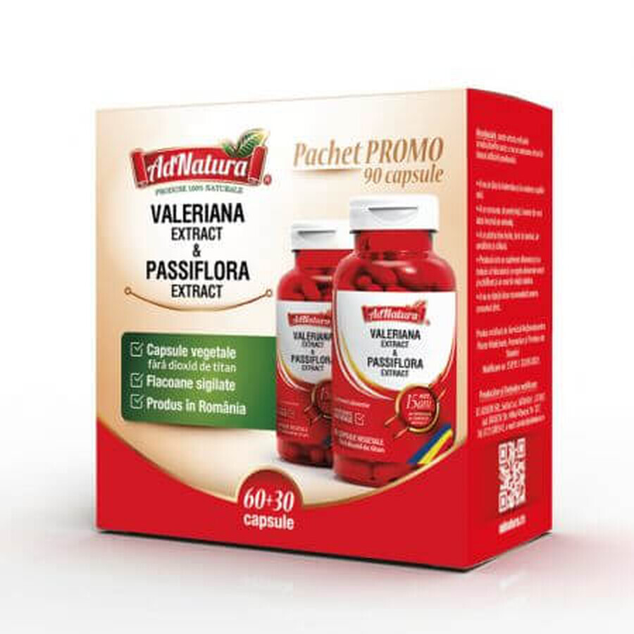 Pack Valériane + Passiflore, 60 + 30 gélules, AdNatura