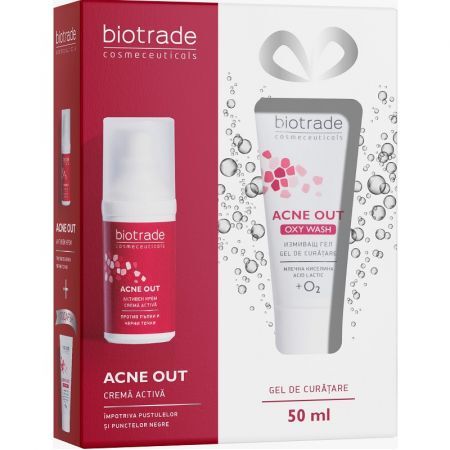 Confezione Acne Out Crema Attiva + Acne Out Oxy Wash, 30 ml + 50 ml, Biotrade