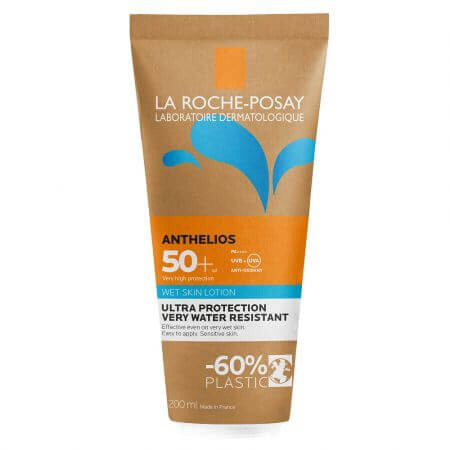 La Roche-Posay Anthelios Lotion Peau Humide avec SPF 50+ Protection solaire pour le corps Eco Tube, 200 ml