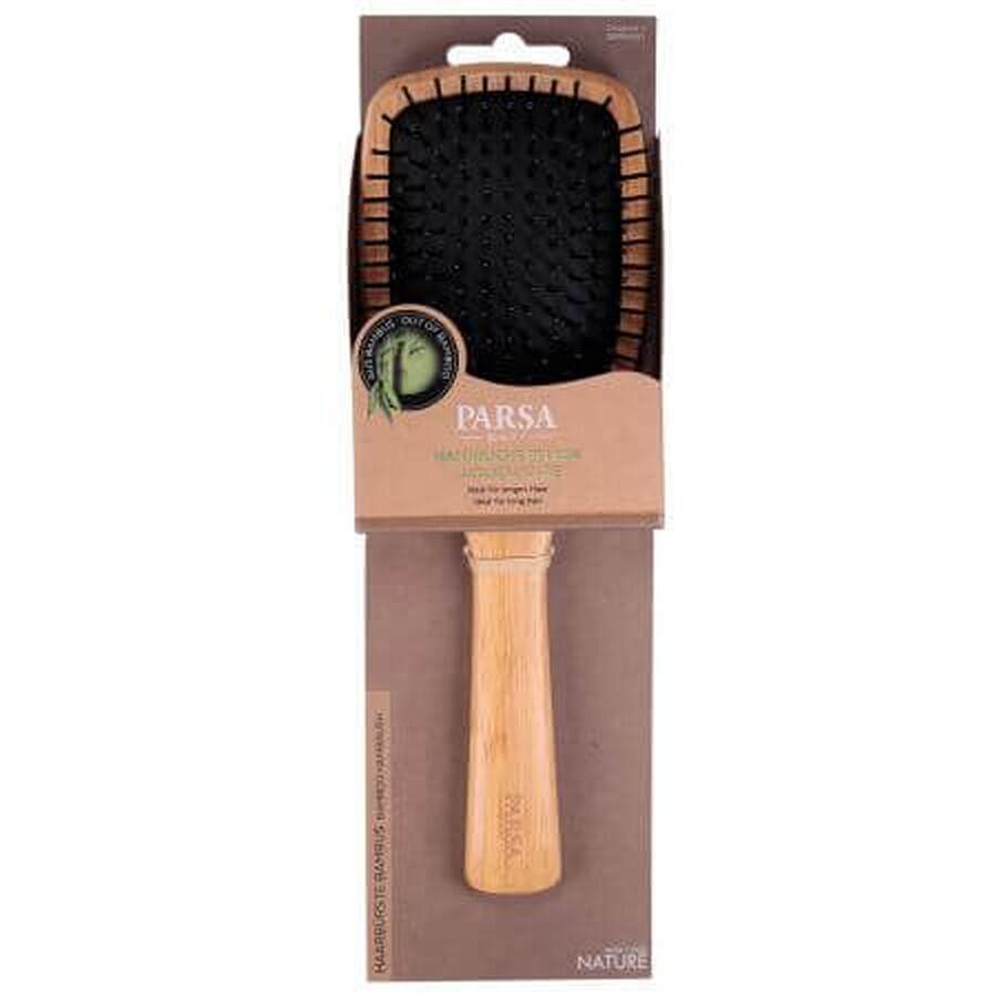 Paddle brush with large wooden bristles, plastic bristles, 1 piece, Parsa