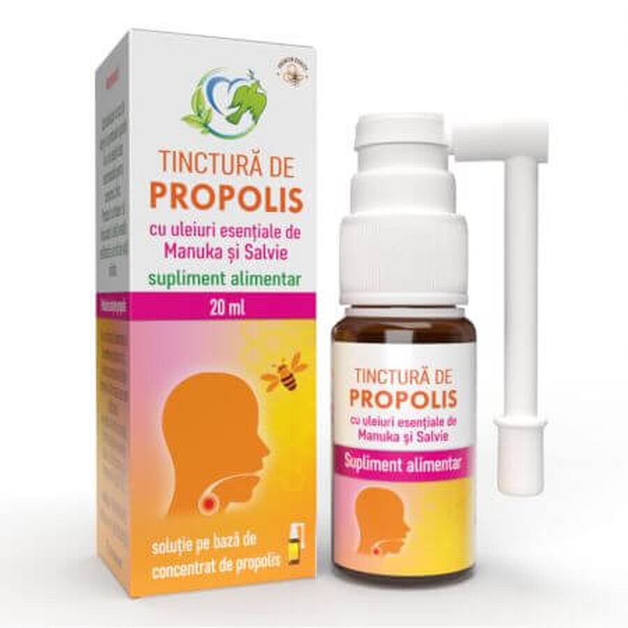 Teinture de propolis aux huiles essentielles de manuka et de sauge, 20 ml, Justin Pharma